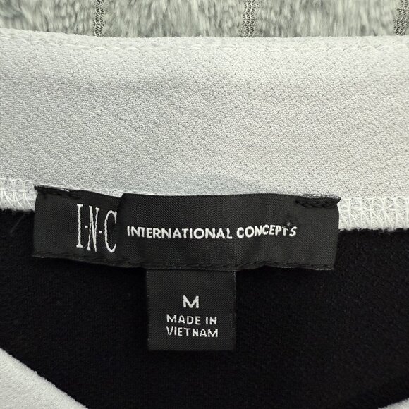 INC International Concepts Top Women Med Strappy Black White Cold Shoulder Shirt - Picture 3 of 9